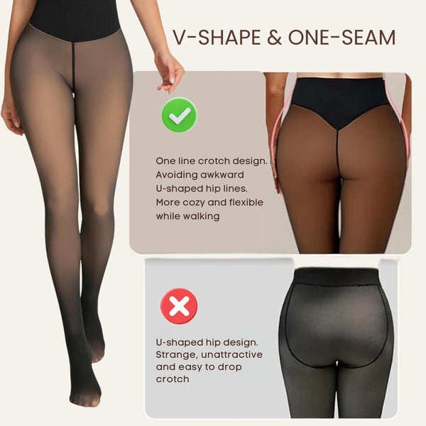 Upyogaa One Seam Tummy Compression High Waist Band Fur Lined Sheer Translucent Stockings