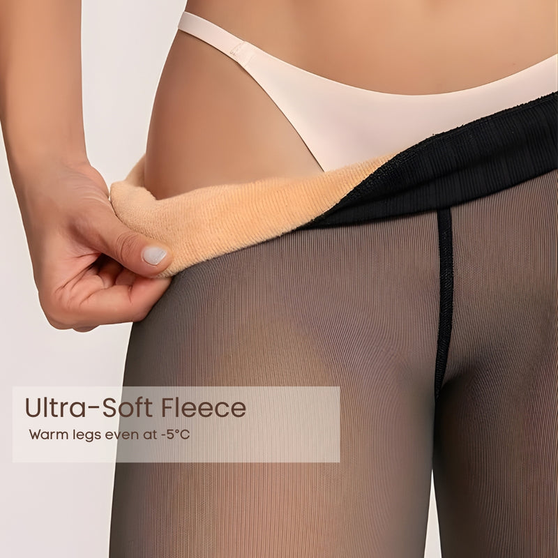Upyogaa One Seam Tummy Compression High Waist Band Fur Lined Sheer Translucent Stockings