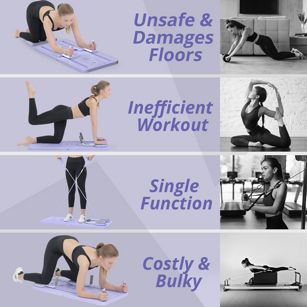Upyogaa Foldable Pilates Board | Multifunctional Ab Board Automatic Rebound | Full Body Exercise Equipment for Home | Pilates Reformer with Elbow Support ＆ Resistance Bands ＆ Abs Mat ＆ Handles